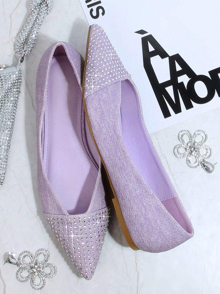 Rhinestone Detail Point Toe Ballet Flats