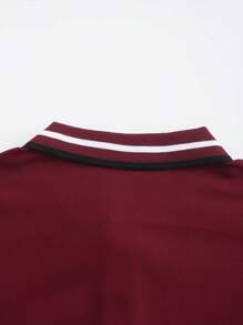 Manfinity Mode Men Contrast Trim Polo Shirt - Burgundy - View 3