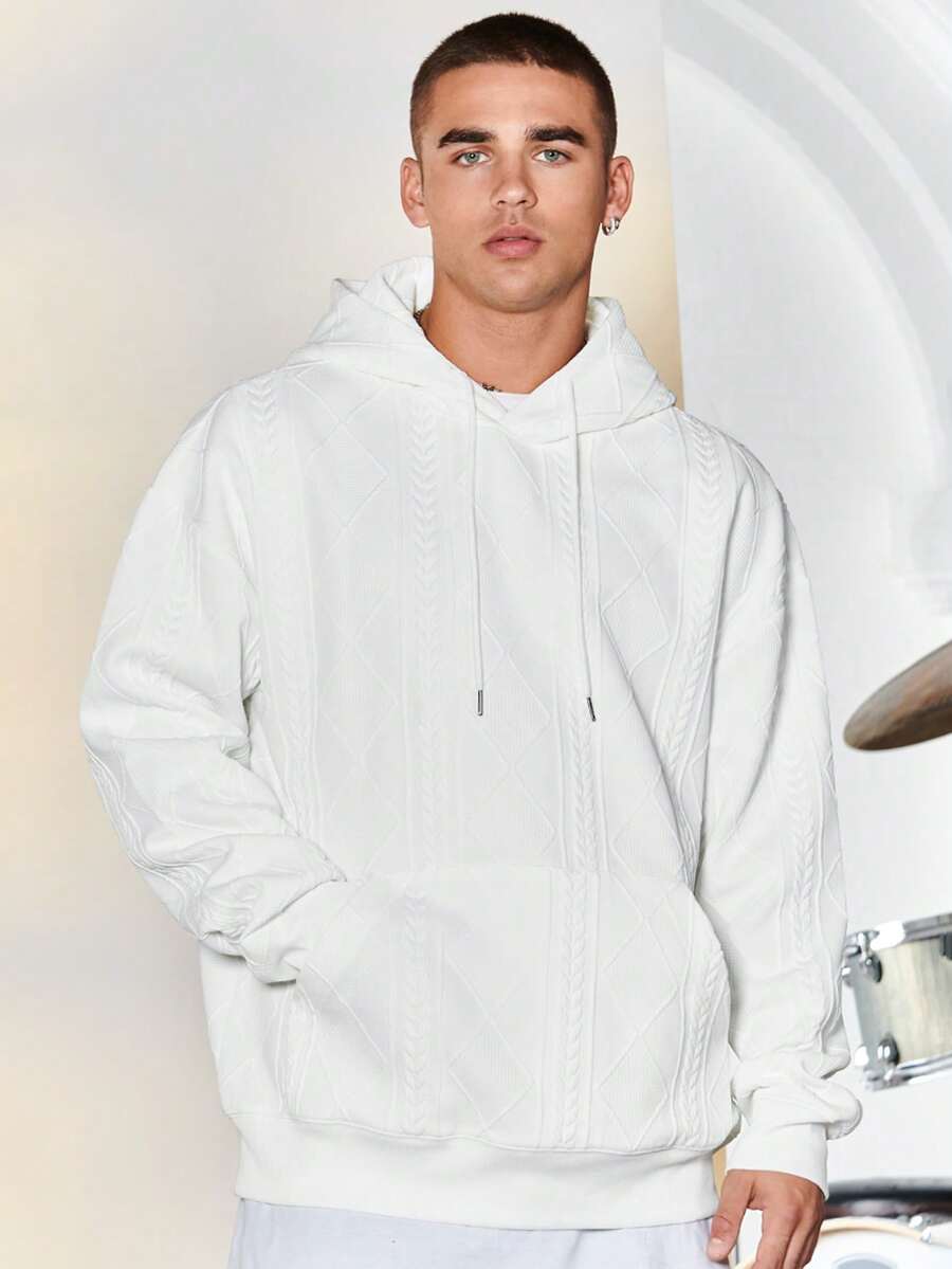 Manfinity Hypemode Men Kangaroo Pocket Drawstring Hooded Sweatshirt - White - View 1