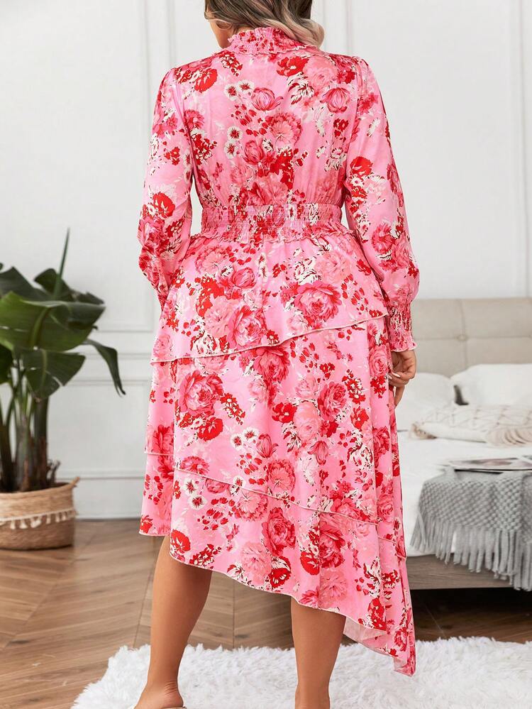 Plus Floral Print Asymmetrical Hem Dress
