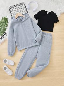 女大童素色連帽衛衣和運動褲&T恤 - 彩色 - 查看 1