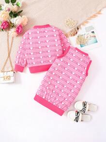 Baby Girl Heart & Letter Graphic Jacket & Dress - Hot Pink - View 2