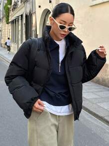 DAZY 拉链厚口袋羽绒大衣，冬季女装，女士夹棉大衣夹克 - 黑色 - 查看 4