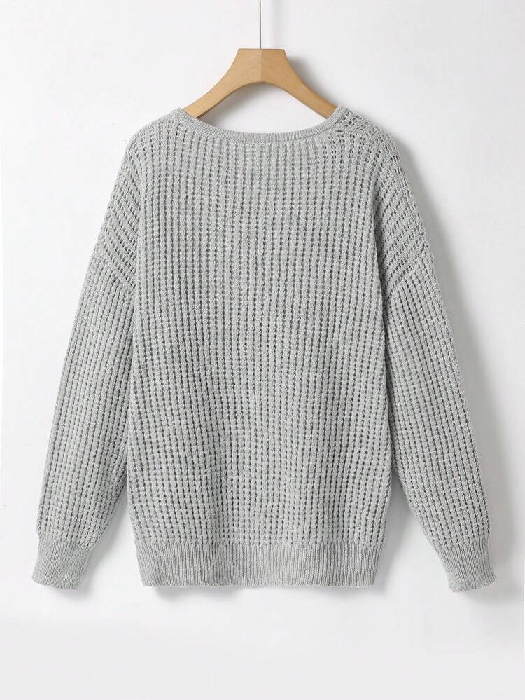 Plus Notched Neck Drop Shoulder Sweater Knit Pullover Fall Winter Sweater