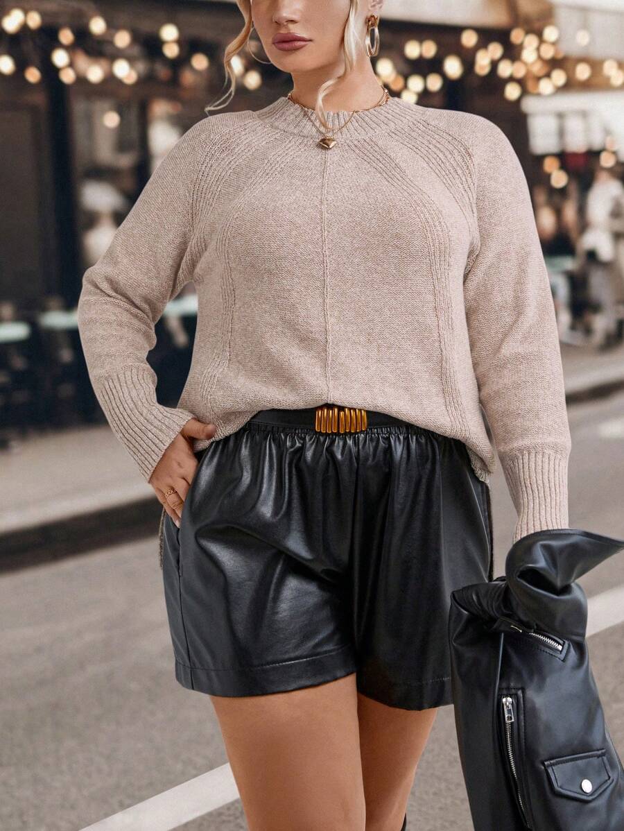 SHEIN LUNE Hơn Tay Raglan Áo len - Màu be - Xem 1