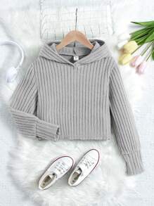 SHEIN Áo nỉ trơn cho bé gái tuổi teen - Màu Xám nhạt - Xem 1