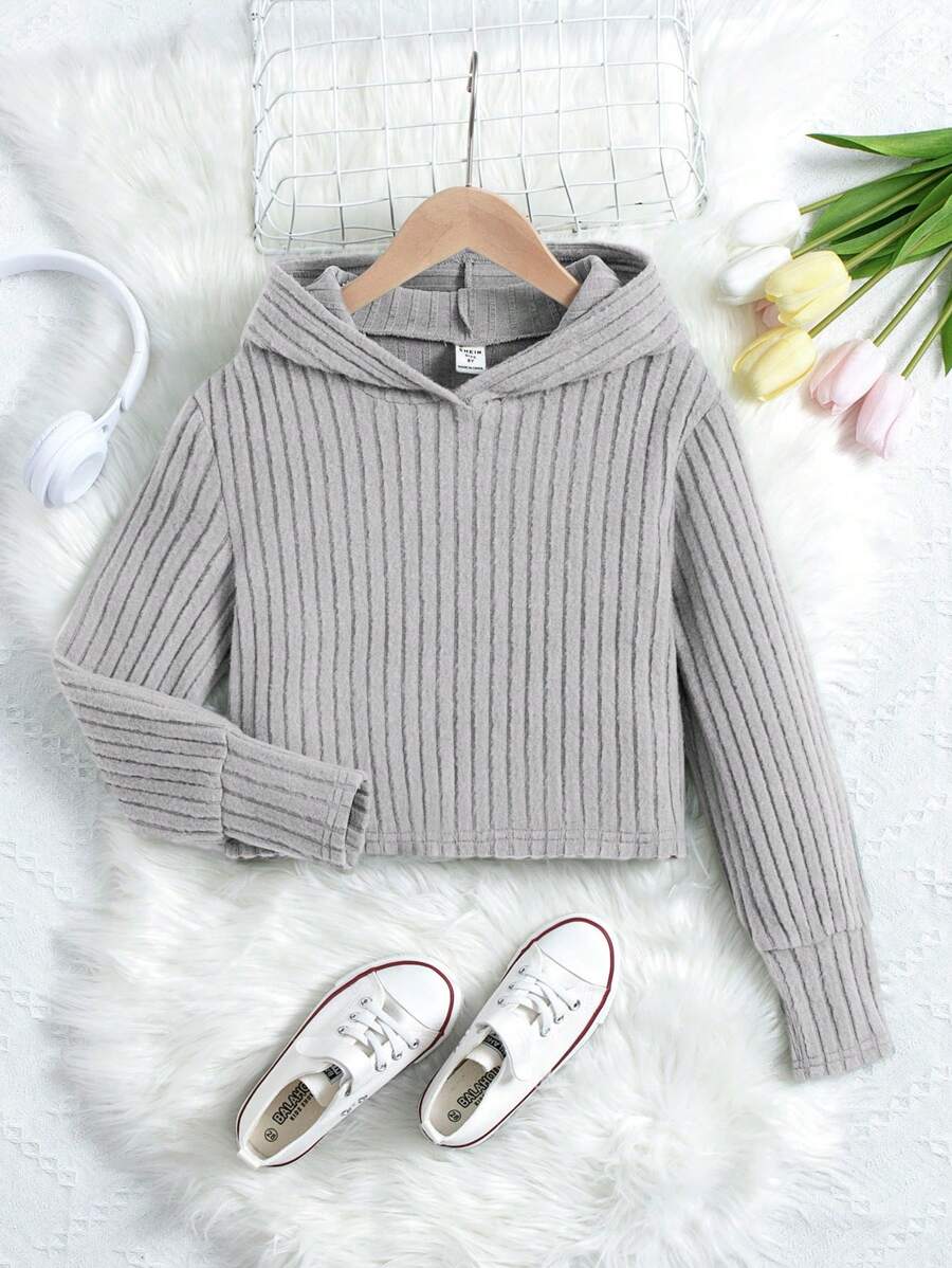 SHEIN Áo nỉ trơn cho bé gái tuổi teen - Màu Xám nhạt - Xem 1