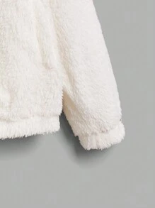 SHEIN EZwear 1 Miếng Thêu Chữ Thả vai Áo Teddy Jackets - trắng - Xem 3