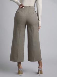 SHEIN PETITE Plaid Print Wide Leg Pants - Khaki - View 2