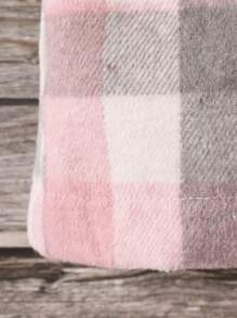 SHEIN Tween Girls' Long Plaid Woolen Coat With Lapel And Horn Button - Pink - View 4