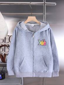 Tween Boy Cartoon Graphic Zip Up Sweatshirt - Grey - View 1