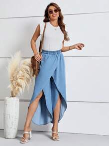 SHEIN LUNE Tulip Hem Wide Leg Jeans - Medium Wash - View 1