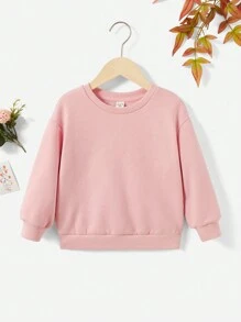 Young Girl Solid Drop Shoulder Sweatshirt - Pink - View 1