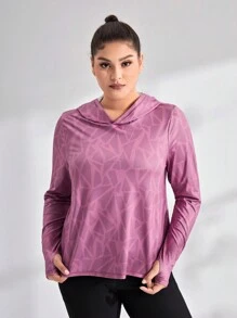 SHEIN Daily&Casual 大碼幾何印花連帽運動衛衣 - 彩色 - 查看 4
