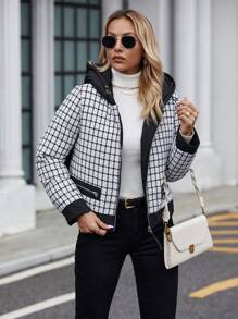 SHEIN LUNE 格紋印花拉鍊連帽外套 - 彩色 - 查看 4