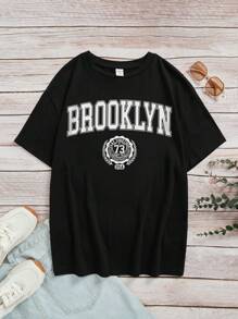 Teen Girls' Casual Simple Cartoon Printed T-Shirt, Suitable For Summer - Black - View 1