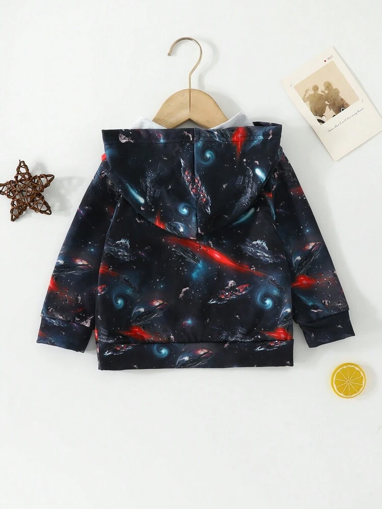 Baby Boy Space Print Kangaroo Pocket Sweatshirt