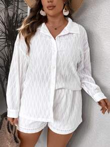 SHEIN VCAY Plus Drop Shoulder Shirt & Shorts - White - View 1