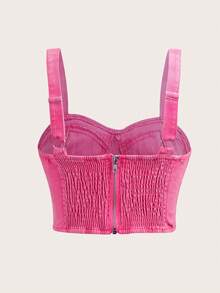 SHEIN MOD Nơ mặt trước Hai Dây Tops Denim - Hồng - Xem 2