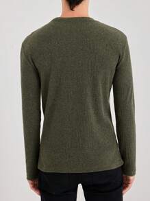 RueChic Men Letter Graphic Ribbed Knit Tee - Green - View 2
