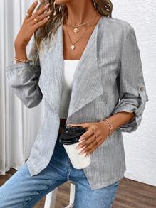 Chiquease Waterfall Collar Roll Tab Sleeve Open Front Coat