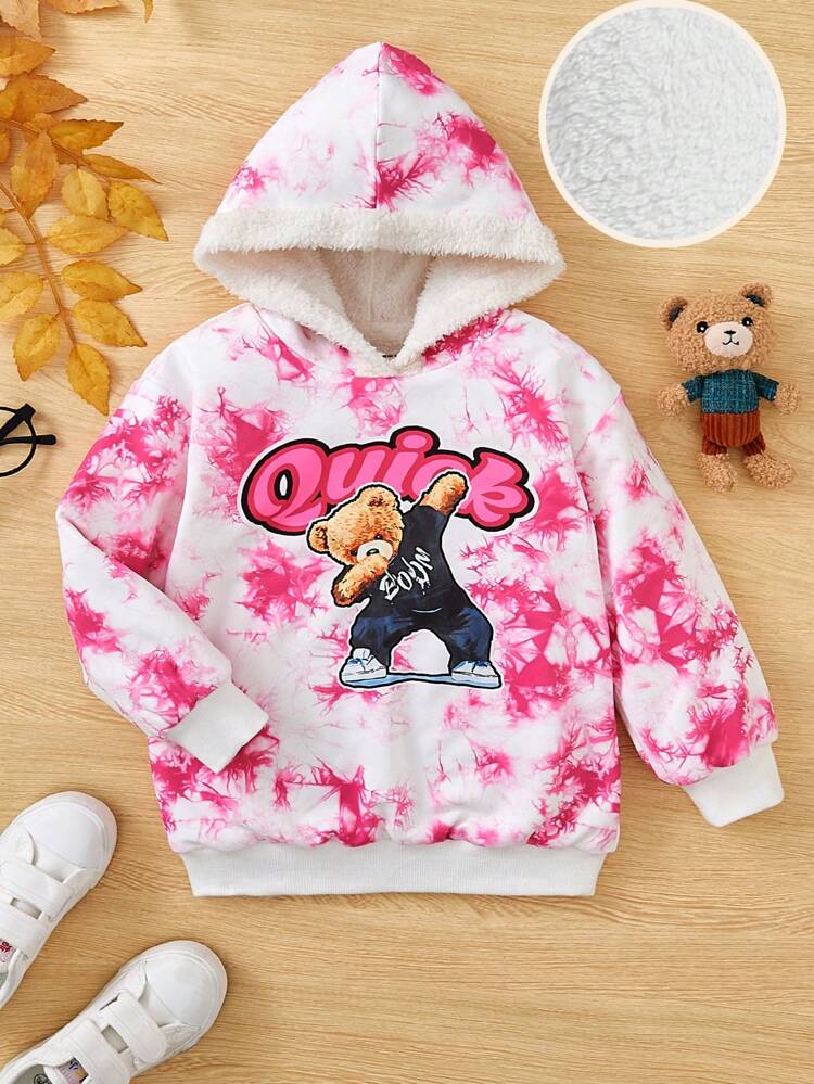 Young Girl Tie Dye Cartoon Graphic Drop Shoulder Sweatshirt, In Fall/Winter