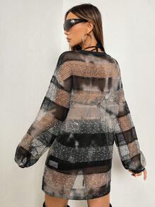 SHEIN ICON Y2k風格grunde仿嬉皮星星印花下垂肩連衣裙,無需內衣 - 彩色 - 查看 3