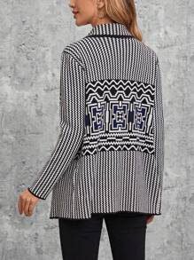 EMERY ROSE Striped & Geo Pattern Waterfall Collar Cardigan - Multicolor - View 2