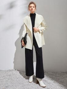 Anewsta Waterfall Collar Belted Overcoat - White - View 7