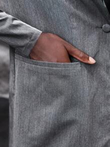 Maija Lapel Collar Open Front Coat Without Belt - Light Grey - View 5