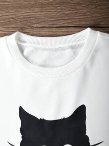 SHEIN 女大童卡通和標語圖案運動衫 - 白色 - 查看 3