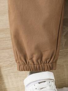 SHEIN Baby Boy Elephant Print Sweatshirt & Sweatpants - Brown - View 5