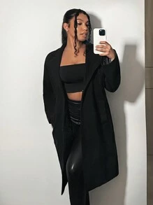 SHEIN SXY Abrigo de cuello con solapa de hombros caídos - Negro - Ver 1