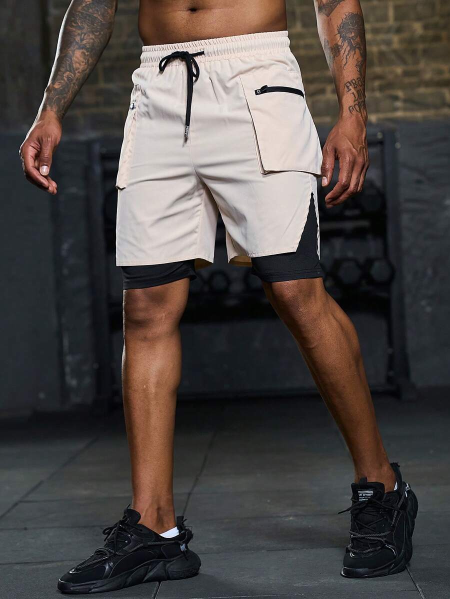 Manfinity Sport Corelite Men 2 In 1 Sports Shorts With Phone Pocket Men Shorts Men Short Set Men Summer Pants Short Men Shorts Suit Sweat Pants - Multicolor - View 1