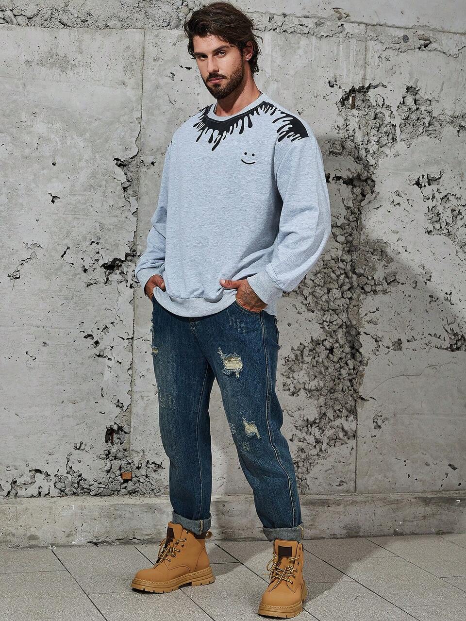 Men Plus Cartoon Graphic Drop Shoulder Sweatshirt