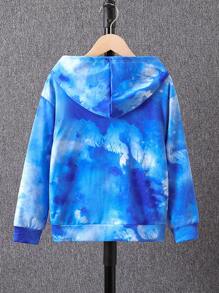 SHEIN Tween Boy Soccer Print Hooded Neck Sweatshirt - Blue - View 2