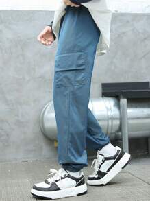 男大童字母圖案翻蓋口袋工裝褲