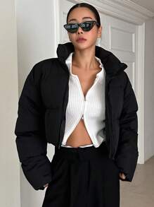 DAZY 纯色拉链加厚棉衣，女士冬季外套