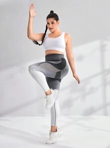 SHEIN Sport Studio Plus Ombre Hollow Out Wideband Waist Sports Leggings