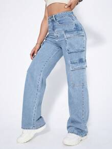SHEIN ICON Flap Pocket Cargo Jeans