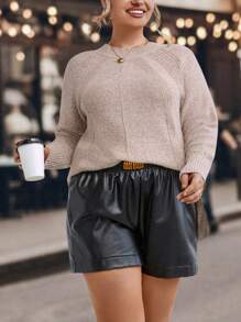 SHEIN LUNE Hơn Tay Raglan Áo len - Màu be - Xem 5