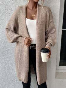 SHEIN Essnce 落肩休闲设计开衫 - 摩卡棕 - 查看 6