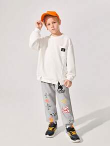 SHEIN 男大童字母圖案衛褲 - 淺灰色 - 查看 4