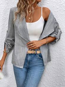 Chiquease Waterfall Collar Roll Tab Sleeve Open Front Coat