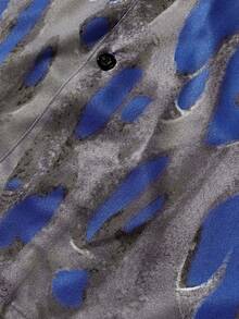 ROMWE MEN Street Life 男士火焰和字母印花襯衫 - 寶藍色 - 查看 7