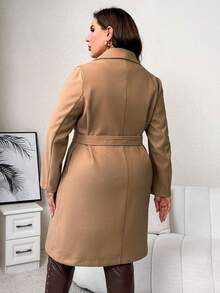 SHEIN Clasi Plus Waterfall Collar Belted Overcoat - Beige - View 2