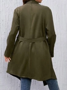 SHEIN LUNE Plus Waterfall Collar Belted Coat - Army Green - View 2