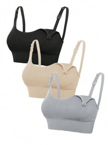 SHEIN Conjunto de 3 sostenes de lactancia inalámbricos para maternidad de color liso para madre