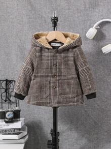 SHEIN 嬰兒男孩1入組格子毛絨襯裡連帽毛織品外套 - 彩色 - 查看 3