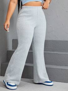 SHEIN EZwear Plus High Waist Flare Leg Pants - Light Grey - View 1